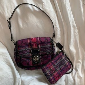 Coach Tartan Plaid Handbag and Matching Wristlet Set